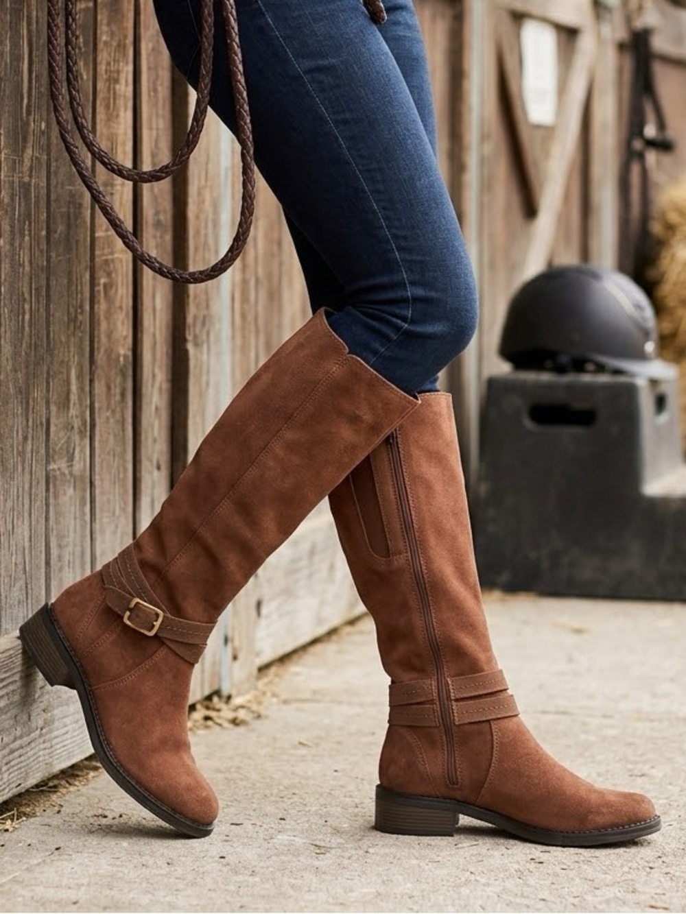 Clarks Collection Womens 9W Brown Suede Knee High Riding Boots Side Zip Buckle